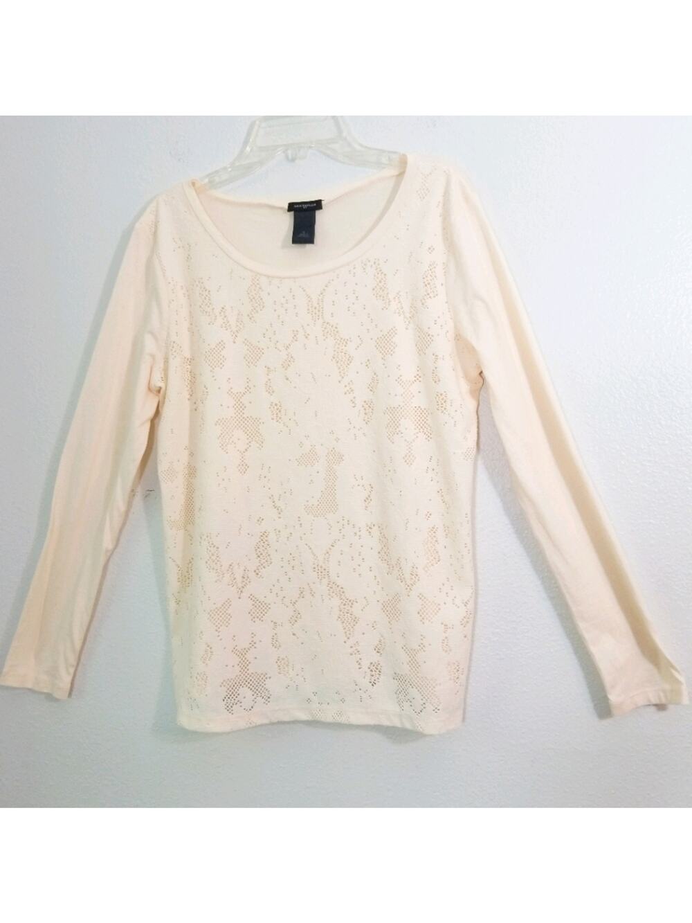 Ann Taylor cream lace front long sleeve tunic top